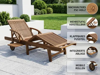 Produktbild von Sonnenliege ausEukalyptusholz - 200 × 68 × 83 cm - geölt