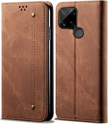 Produktbild von OPPO Realme C21 Hülle, LaimTop Denim Leder Brieftasche Magnetverschluss Flip Bookstyle Schutzhülle mit Standfunktion für OPPO Realme C21 Braun