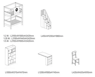 Produktbild von Kinderbett Jugendbett Etagenbett Hochbett Stockbett weiß Holz mit Schreibtisch