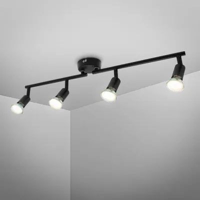 Zdjęcie produktu dla Obrotowy reflektor sufitowy LED z 4x czarną lampą sufitową GU10, 4-światła