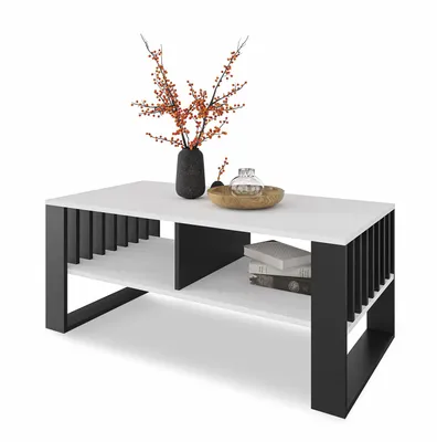 Produktbild von Meble Pitus Couchtisch ST14 90x50 cm mit Stauraum & Lamellendesign – Weiß