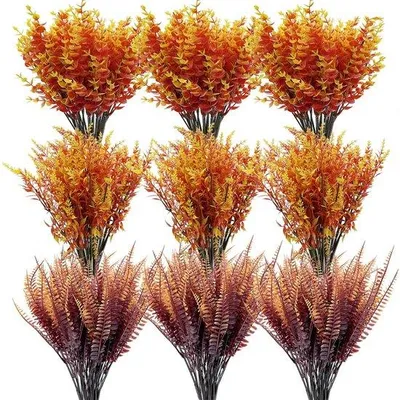 Immagine prodotto di Fiori artificiali autunnali, 18 pezzi, resistenti ai raggi UV, artificiali, verdi, in plastica, per veranda