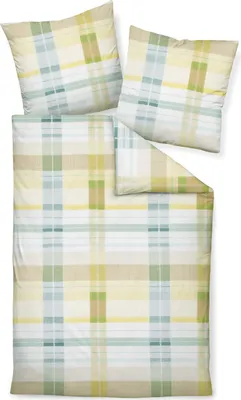 Produktbild von Janine Design Mako-Soft-Seersucker Bettwäsche-Garnitur TANGO 20122 Farbe limone grauchgrün Größe 155x220 + 80x80cm
