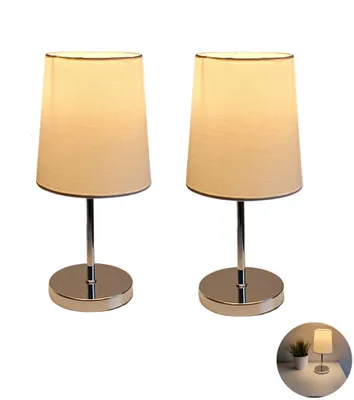 Produktbild von LED Nachttischlampen Set 2 Stück mit Stoffschirm weiß – Moderne Tischleuchten mit Kabel und Schalter warmweißes Licht inklusive 3W Leuchtmittel