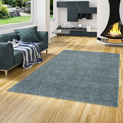 Produktbild von Hochflor Langflor Shaggy Teppich Fluffy Blau, Größe:80x150 cm