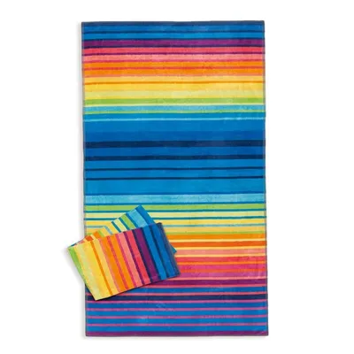 Immagine prodotto di Asciugamano da spiaggia SCANquilt, velour, righe arcobaleno, 100% cotone, 100 x 180 cm