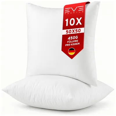 Produktbild von EVE Textile® 10er Set Kissen 50x50 cm Bis 60° Waschbar Atmungsaktives Kopfkissen Innenkissen Dekokissen Sofakissen Kisseninlett & Bettkissen Flauschig