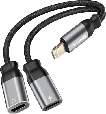 Image de Swissten, Lightning 2in1 Audio & Charge Splitter Nylon, Noir