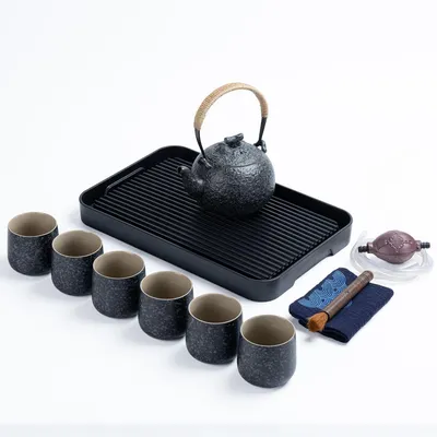 Productafbeelding van Japanse theeset met dienblad, antracietgrijs. Bestaande uit: 1 theepot (700 ml) en 6 theekopjes (205 ml)