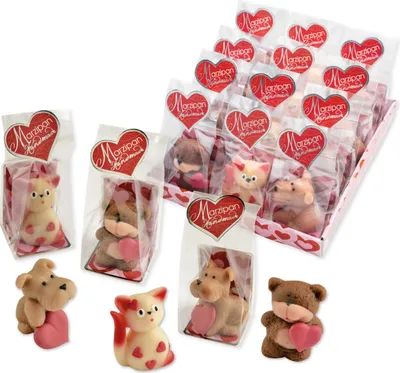 Produktbild von Günthart 12 Marzipan Tiere mit Herz im Cellophan Beutel