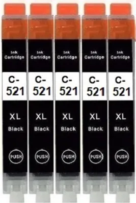 Produktbild von 5 x kompatible Druckerpatrone Canon CLI-521 Schwarz, Black, 2933B001 für Pixma IP3600, IP4600, IP4700, MP540, MP550, MP560, MP620, MP630, MP640, MP980, MP990, MX860, MX870