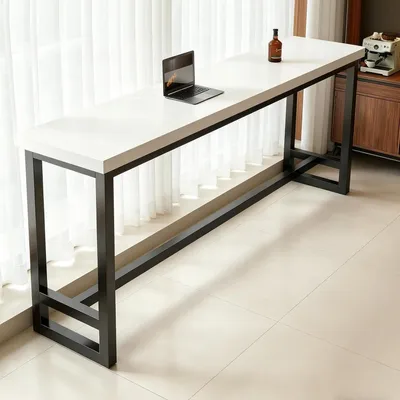 Immagine prodotto di Tavolino stretto, piano in legno, struttura in metallo, colore bianco, dimensioni 180x30x104 cm