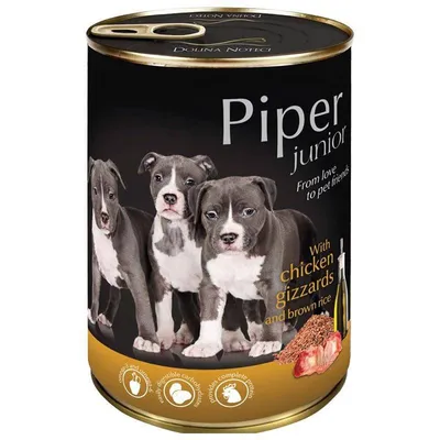 Zdjęcie produktu dla PIPER 11802405 JUNIOR karma w puszkach dla szczeniąt - żołądek z kurczaka/brązowy ryż, 400g