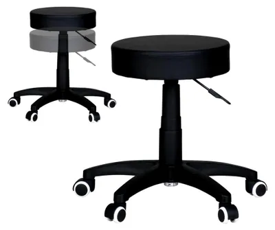 Produktbild von Design Hocker Arbeitshocker Kunstleder Schwarz mit Rollen gepolstert ohne Lehne