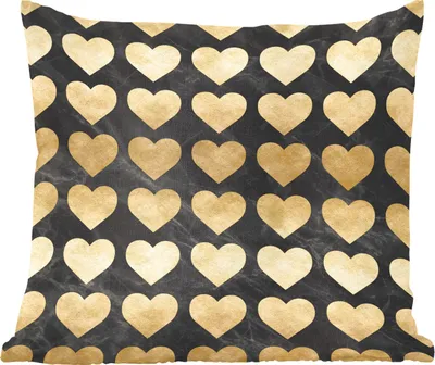 Produktbild von MuchoWow® Zierkissen Sofakissen Wohnzimmer Dekokissen 40x40 cm Muster - Herz - Gold - Schwarz - Foto Kissen - Schlafzimmer Dekoration
