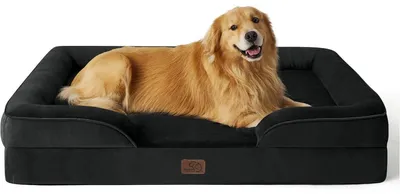 Produktbild von Orthopädisches Hundebett 122x89 cm mit eierförmigem Schaumstoff für große Hunde, waschbar, rutschfest, schwarz