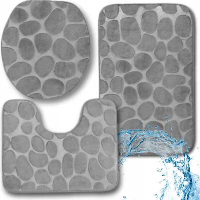 Immagine prodotto di Set di 3 tappeti da bagno con fondo antiscivolo grigio