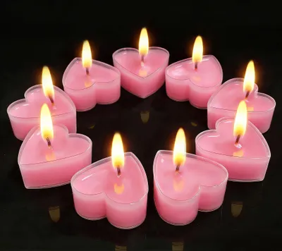Produktbild von Herzkerzen - 9 Stück - Duftfrei - Herzförmig - Rosa