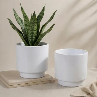 Produktbild von Übertöpfe in Ø 13 cm, Weiße Blumentöpfe im 2er Set