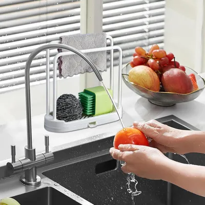 Produktbild von Geschirrtuchhalter, Geschirrlappenhalter | Waschbecken | Aufbewahrungsorganisator - Platzsparender Lappenhalter mit Abtropfschale für Küchenspüle,, Spültuch