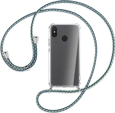 Produktbild von Handykette Backcover-Schutzhülle mit Band (Metall silberfarben) für Xiaomi Mi Max 3 - grün/blau/weiß