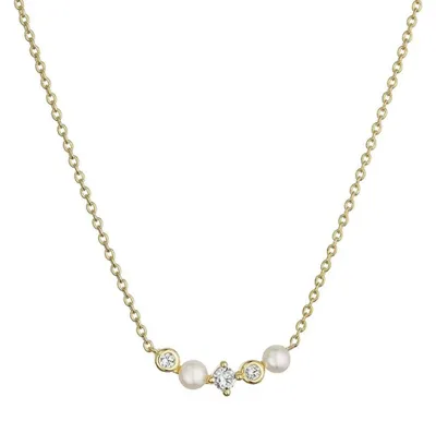 Produktbild von Elegante vergoldete Halskette mit Zirkonen und Perlen 22057.1