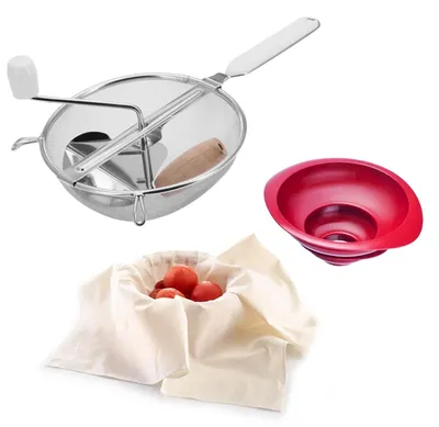Productafbeelding van Set van 3: Passsiezeef (Ø 20 cm) + 2 Trichters + 1 Zeefdoek