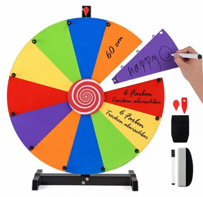 Produktbild von COSTWAY Glücksrad zum Drehen, 60cm Roulette-Spinner mit Ständer, Tisch Drehrad zum Selbstgestalten mit Radiergummi&Marker,Roulette-Rad für Party-Event