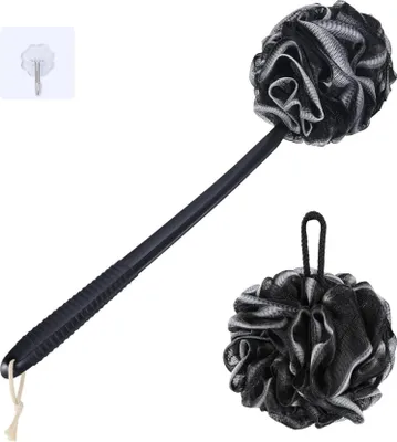 Produktbild von VANZAVANZU Badeschwamm Duschschwamm Peeling Schwamm Set 42cm Rückenbürste Luffa-Schwarz