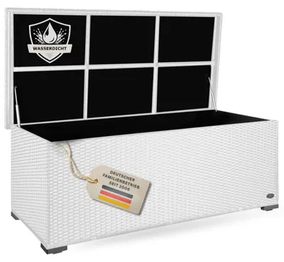 Produktbild von Auflagenbox Sienna, handgeflochten, Poly-Rattan, Aluminium-Rahmen, Weiss, wetterfest, 155x73x60 cm