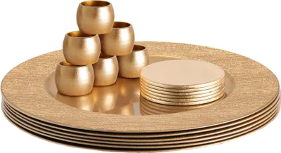 Produktbild von Argon Ta 18-teiliges rundes Platzteller-Set – 33 cm – Goldripp