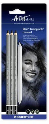 Produktbild von STAEDTLER Mars Lumograph 100C Kohlestift Blisterkarte mit 3 Stiften und Wischer