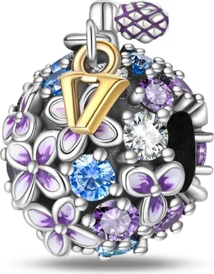 Produktbild von Charms Silber Anhänger mit Zirkonia und Blümchen bunt Beads für DIY Armband