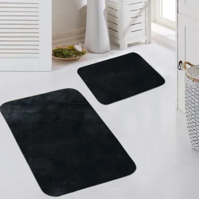 Image de Tapis noir doux et confortable facile à entretenir idéal pour une décoration élégante Taille - 50x60cm + 60x100 cm