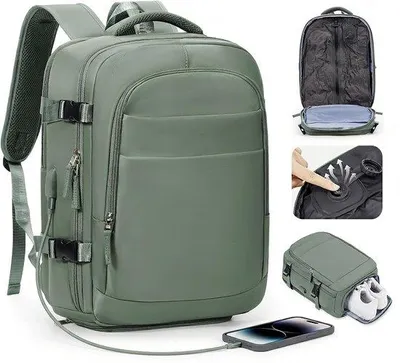 Produktbild von Großer Reise-Rucksack, Vakuum-Rucksack, Handgepäck, Flugzeugtauglich, 40x30x20, Ryanair-Rucksack, 40x20x25, für Herren und Damen, mit Laptopfach und Schuhfach, Reise-Rucksack