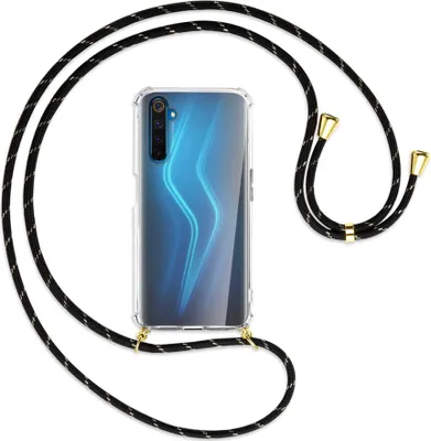 Produktbild von Handykette Backcover-Schutzhülle mit Band (Metall goldfarben) für Realme 6 Pro - schwarz/gold