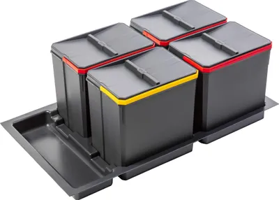 Produktbild von GTV - Abfallsammler Set AxiSpace, für Schubladen und Schränke mit Breite 900 mm, Set Besteht aus Behältern 4x 15L, Mülleimer aus Kunststoff mit Graphenpartikeln, Farbe Anthrazit