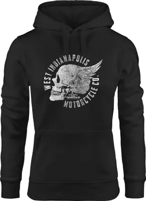 Produktbild von Hoodie Damen Totenkopf Flügel Motorrad Biker Skull Wings Vintage Neverless® schwarz L