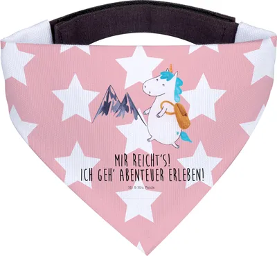 Produktbild von Mr. & Mrs. Panda Bandana Einhorn Bergsteiger - Rot Pastell - Geschenk, Halstuch für Hund, Dreieckstuch, Urlaub, Unicorn, Hunde, Weltenbummler, Berge