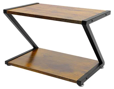 Image de Support d'imprimante de bureau - Étagère à deux niveaux - Forme en Z - Capacité de charge de 10 kg - Peu encombrant - Structure en acier et plateau en MDF - Pieds réglables - Marron