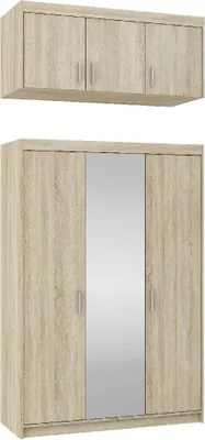 Produktbild von Kleiderschrank ELENA 3D Drehtürenschrank 133x245x53cm Schlafzimmer mit 3 Türen Garderobe mit Spiegiel + Schrankaufsatz Sonoma
