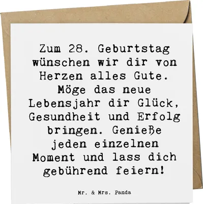 Produktbild von Mr. & Mrs. Panda Grußkarte Spruch 28. Geburtstag - Weiß - Geschenk, doppelkarte, Gesundheit, Klappkarte, Happy Birthday, Alter, Feier, anlasskarte, Grußkarten, Erfolg