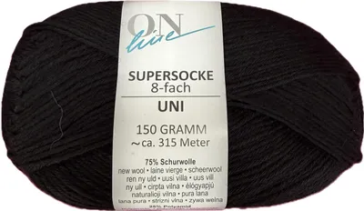 Produktbild von ONline Garne 8-fädige uni Sockenwolle zum Stricken u. Häkeln,150g/315 m 8010 schwarz
