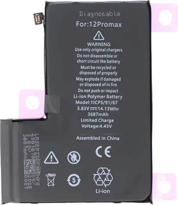 Produktbild von Avizar, Akku iPhone 12 Pro Max Li-Polymer 3687mAh diagnostizierbar, Schwarz