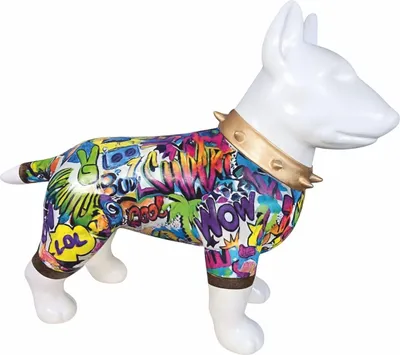 Produktbild von Casa Padrino Deko Figur Hund Bullterrier Weiß / Bunt / Gold H. 59 cm