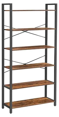 Produktbild von Bücherregal 6 Ebenen freistehend Spanplatte/Stahl Vintage Braun-Schwarz 80 x 30 x 186 cm