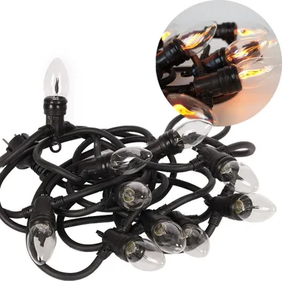 Produktbild von ECD Germany LED Lichterkette Flammeneffekt 360 cm mit 10 Glühbirnen in Warmweiß, E14 Fassung, Strom IP44 Innen/Außen Deko Beleuchtung für Weihnachten