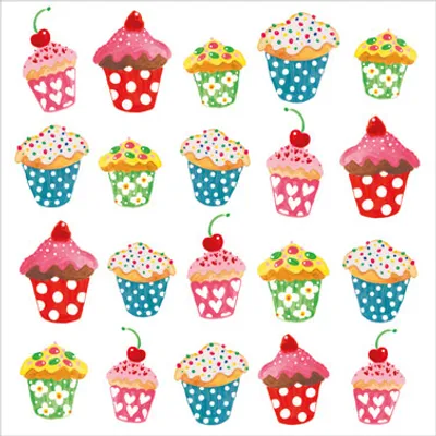 Produktbild von PPD Papierservietten Sweet Cupcakes Design 33x33cm, 20 Stück, 3-lagig, lichtecht