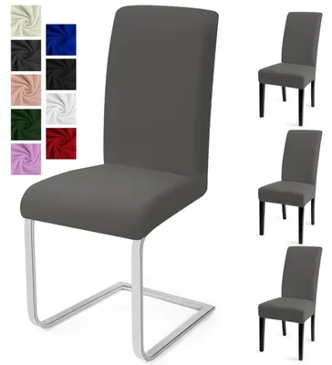 Produktbild von Stuhlhussen 4er Set Grau Stretch Waschbar Polyester Elasthan Universal