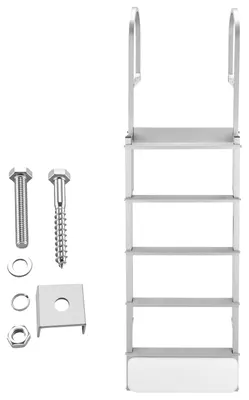 Produktbild von SucceBuy Einziehbare Dockleiter mit 5 rutschfesten Stufen, breiten Pedalen und Handlauf, belastbar bis 227 kg, Teleskopleiter aus Aluminiumlegierung für Docks, Pools, Seen und Boote
